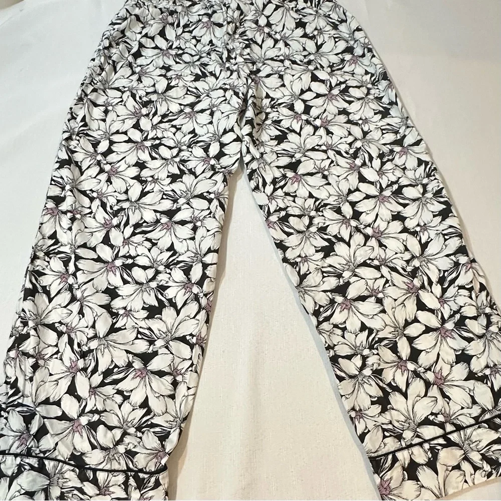Soma Black White Floral Pajama Lounge Pants L - Picture 9 of 12